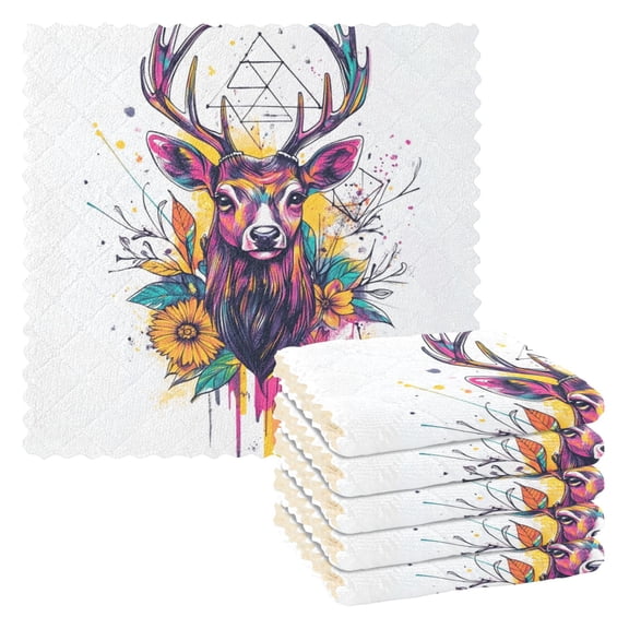6 Pieces of Kitchen Towels 11x11Inch Kitchen Dish Cloths Kitchen Dish Towels Reuseable Cleaning Cloths Color Art Deer