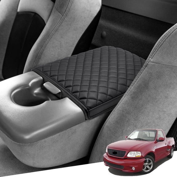 KBH Ford Armrest Cover for 1997-2003 F150 Accessories, Black Leather Middle Console Lid Cover Cushion Pad for Truck Interior