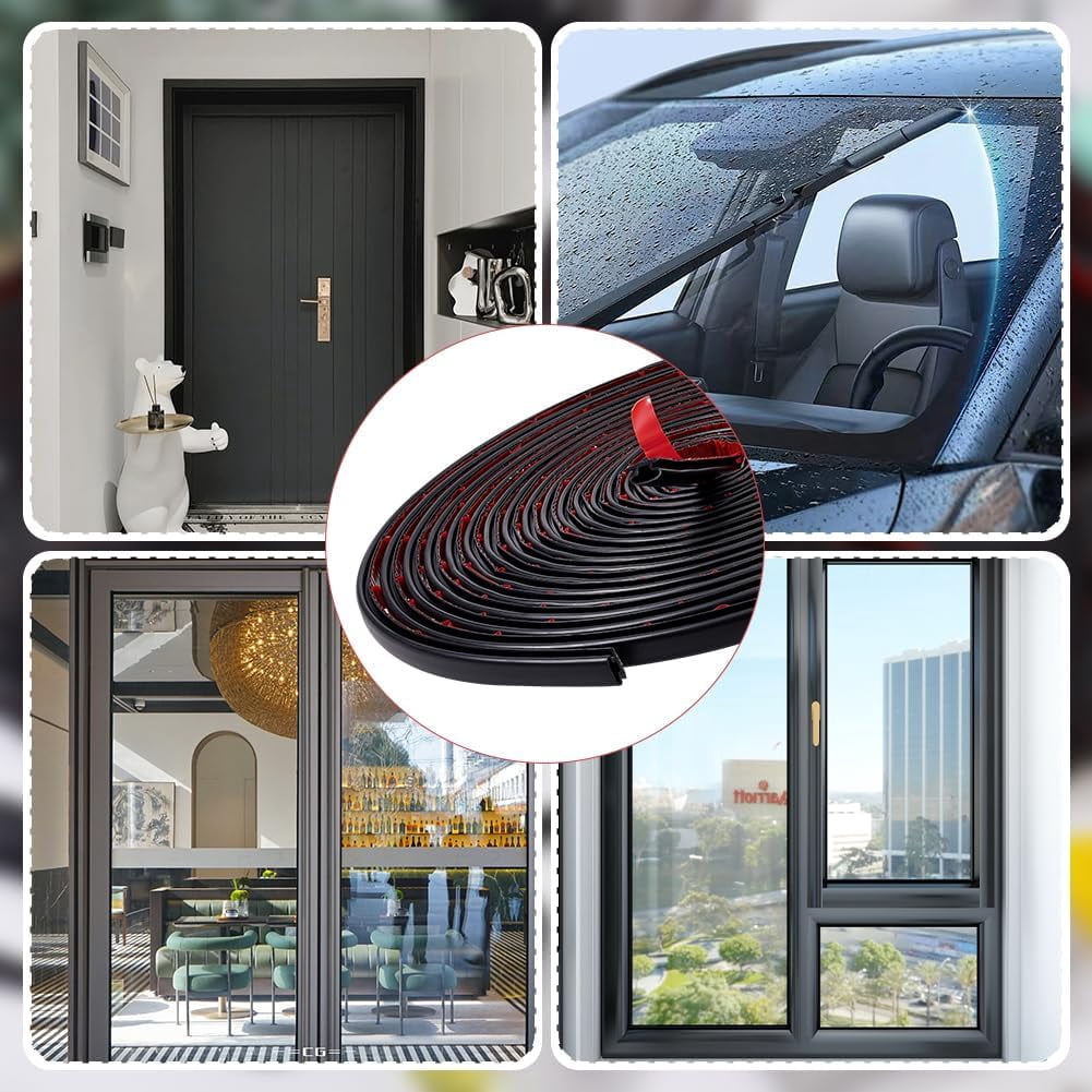 3rolls TPE Self-adhesive Foam Seal Soundproof Windproof Weather Stripping for Door & Window Black 9.5x5mm 6m/roll
