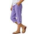 thumbnail image 2 of Pretxorve Kids Girls Casual Pants Solid Linen Mix Fabric Split Button Side Pockets 7 Length Bottoms, 2 of 5