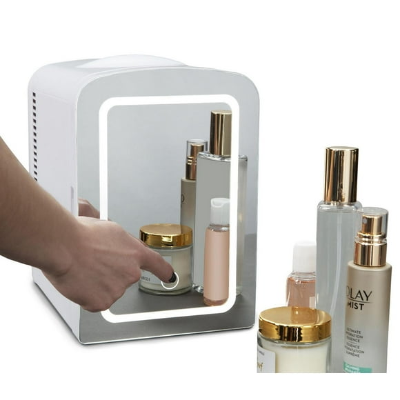Koolatron Mirrored LED Cooler/Fridge, 4L (4.2 Quarts) for Cosmetics, Beverages, Food, or Medicines