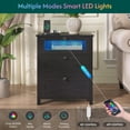 thumbnail image 2 of Black Nightstand Set of 2 with Charging Station and LED Lights, Farmhouse Night Stand/Bedside Table with 3 Drawers, End Side Table for Bedroom Living Room, 2 of 8