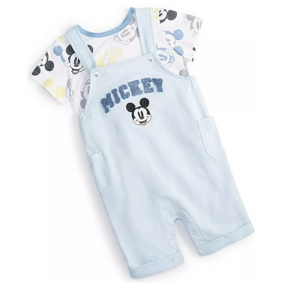 Disney LIGHT BLUE Baby Mickey Mouse T-Shirt & Shortall, 2 Piece Set, US 12M