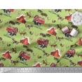 thumbnail image 2 of Soimoi Green Poly Georgette Fabric Barn & Pet Animals Farm Printed Craft Fabric by the Yard 42 Inch Wide, 2 of 3