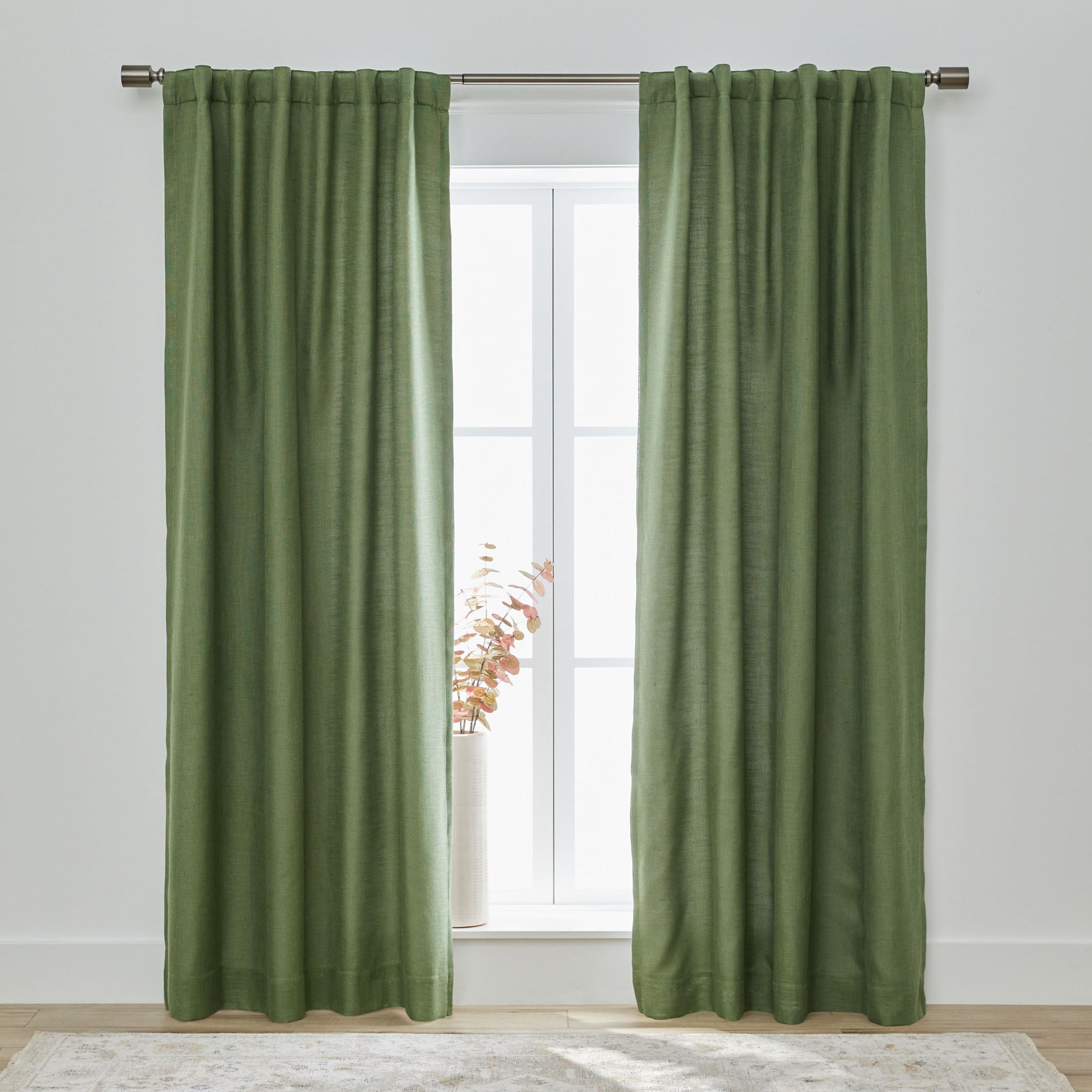 Better Homes & Gardens 100% Blackout Linen Blend Single Curtain, 50x95, Dark Cilantro