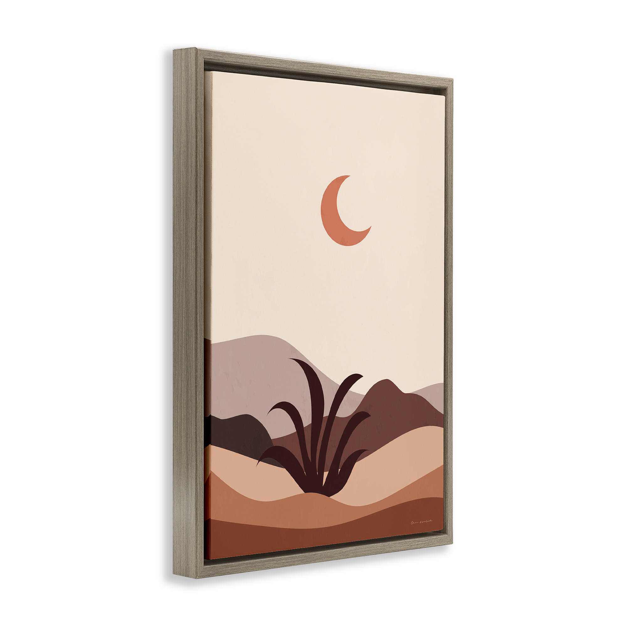 Stupell Industries Moon Over Desert Scene Landscape & Nature Painting Brown Floater Framed Canvas Art Print Wall Art, 17 x 25