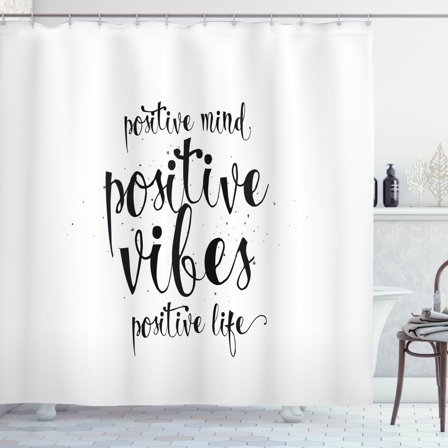 Ambesonne Positive Energy Shower Curtain, Words, 69"Wx84"L, Charcoal Grey and White
