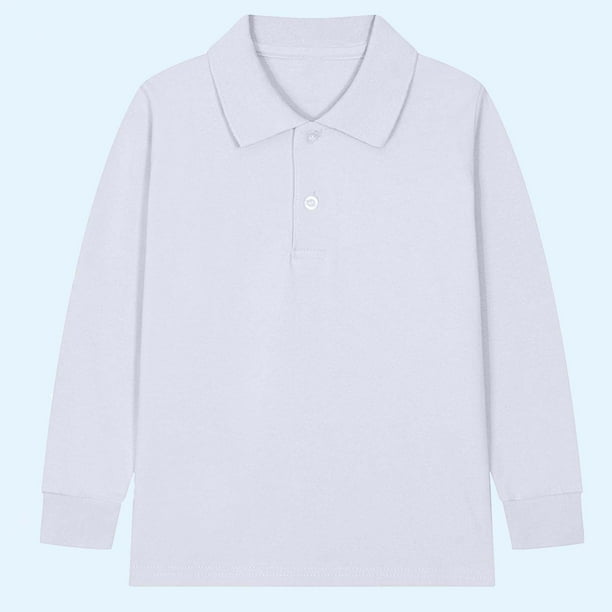 Ceisia Kids' Solid Color Long Sleeve Polo Shirt for Back-to-School & Casual Wear White 7 Years Gifts
