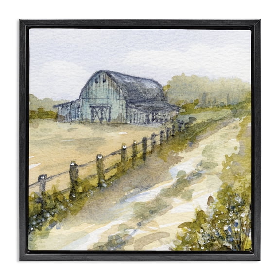 Stupell Industries Rustic Lodge Blue Barn Lane Black Floating Frame Canvas Art, 18 x 18, by Patti Bishop