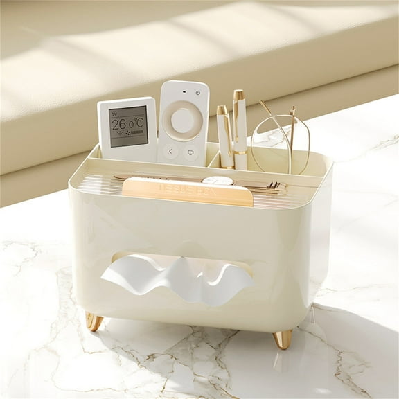 Tissue Box Cover for Storage Napkin Holder Desktop Organizer with Stationery Pen Remote Control Decorative Box for Home Office Restaurant Hotel