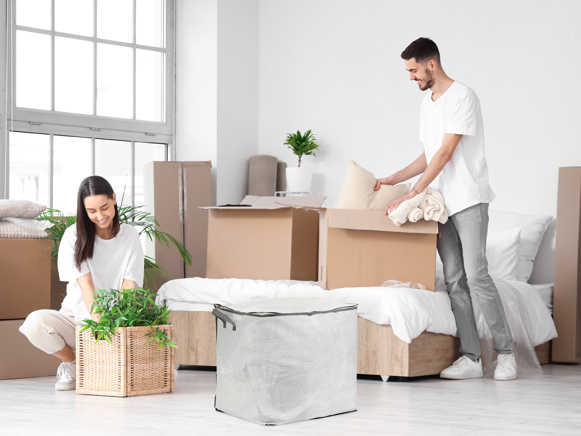 Unique Bargains 1 Pack Clothes Storage Bags Moving Bags Stripe 22*17.5*22in