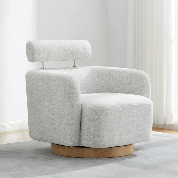 CHITA Modern Swivel Accent Barrel Chairs with Adjustable Backrest, Living Room Foam Armchairs, Fabric & Wood, Cloud