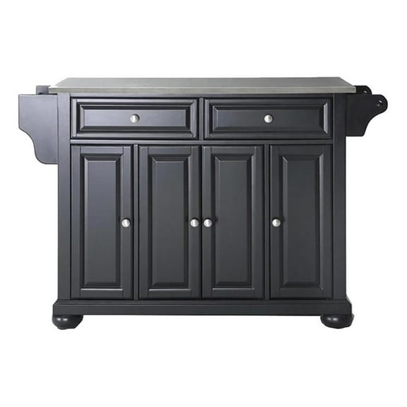 Pemberly Row Traditional Wood/Stainless Steel Top Kitchen Island in Black