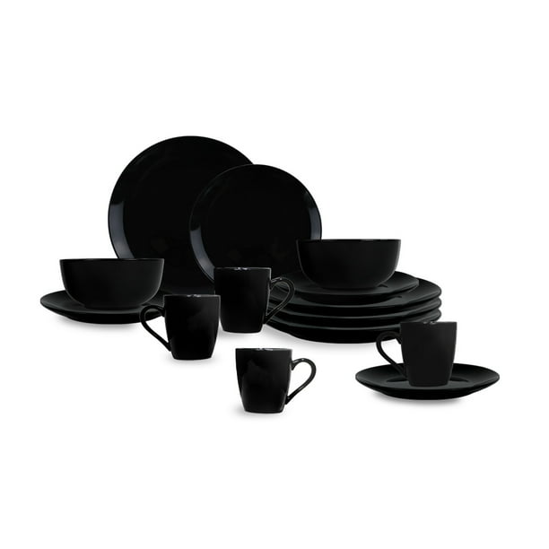 Vajilla BLACK para 4 Personas - Cerámica Negra 16 piezas