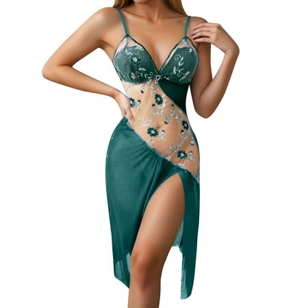 Women s Nightgown Babydoll Dress Sexy Green Dress Hollow Irregular Embroidery Flower Dress For Women Sheer Lingerie For Women