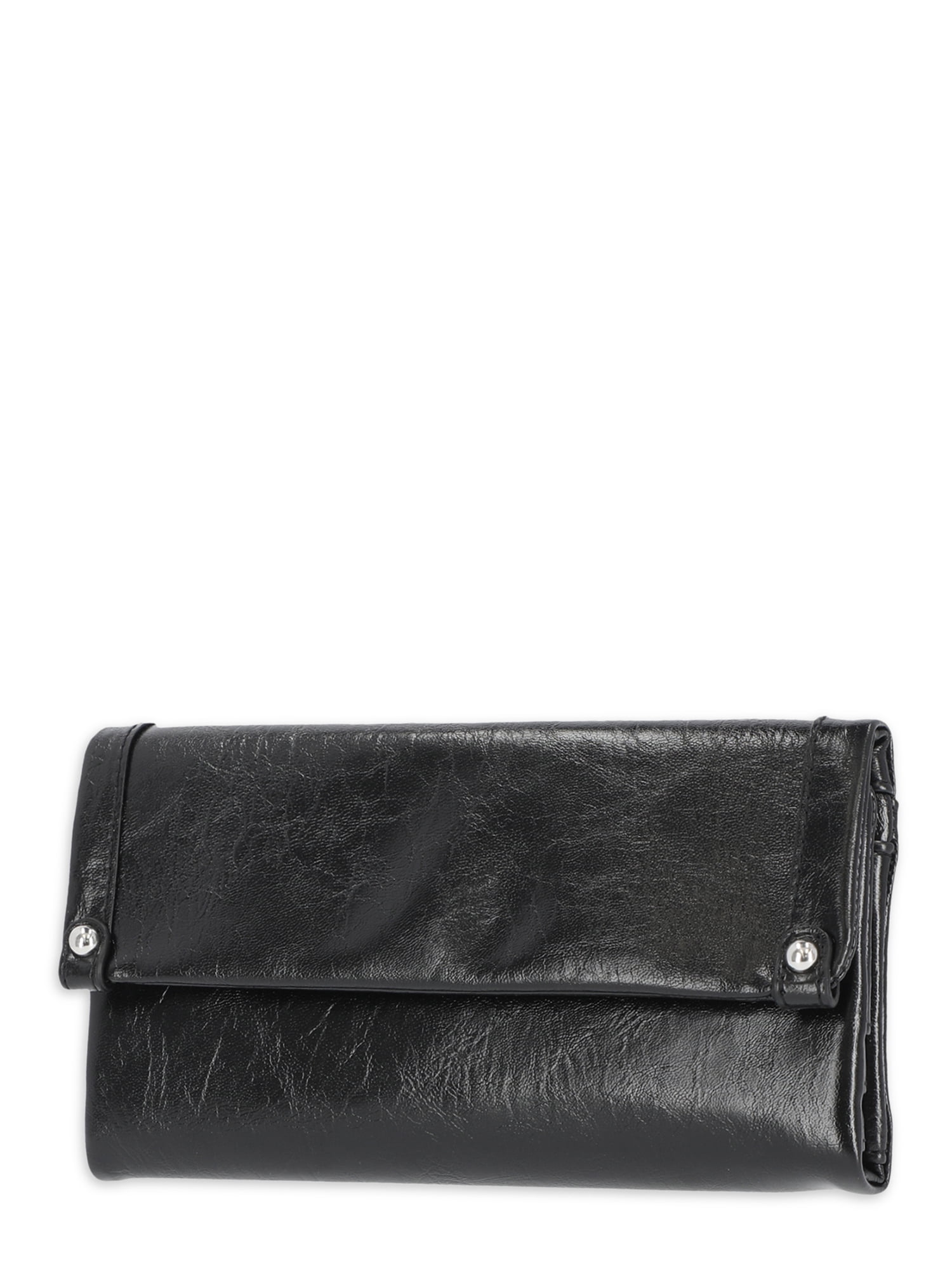 Time and Tru Women's Farrah Flap Front Wallet Vinyl Solid Black