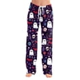 thumbnail image 4 of Halloween Pajamas Pants for Women Ladies Drawstring Pumpkins Ghost Pajama Cute Soft Long Wide Leg Pj Pants Dark Purple 2XL, 4 of 7
