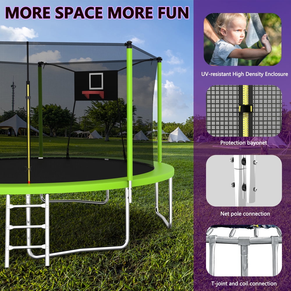14FT Heavy-Duty Trampoline Set - Includes UV-Resistant Net & Mat with Galvanized Rust-Proof Construction