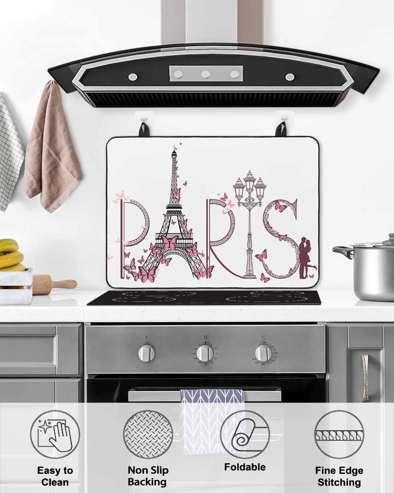 Large Induction Cooktop Protector Mat Valentine's Day Stove Top Covers for Electric Stove, French Romantic Butterfly Decorative Stove Burner Cover Mats, Glass Top Stove Cover