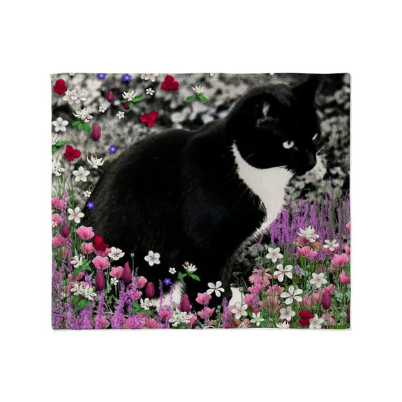 CafePress - Freckles The Tux Cat In Flowers II Throw Blanket - Soft Fleece Throw Blanket, 50"x60" for All Ages