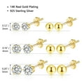 thumbnail image 3 of Zircon Six Claw Stud Earrings For Women, On Sale 3 Pairs Round Balls, 14K Gold Plated Earrings Jewelry Gifts for Women, 3 of 7