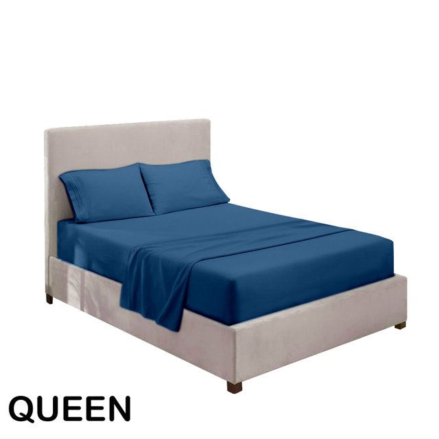 Juego de ropa de cama para el hogar Sábana de cama Funda de colchón Funda de almohada Juego de ropa de cama de poliéster de color sólido, Azul marino, Reina, 4pcs / set kenally HA6267-27B