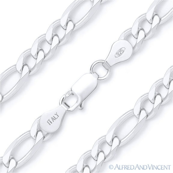 5.5mm Figaro / Figaroa Link Italian Chain Bracelet in Solid .925 Sterling Silver