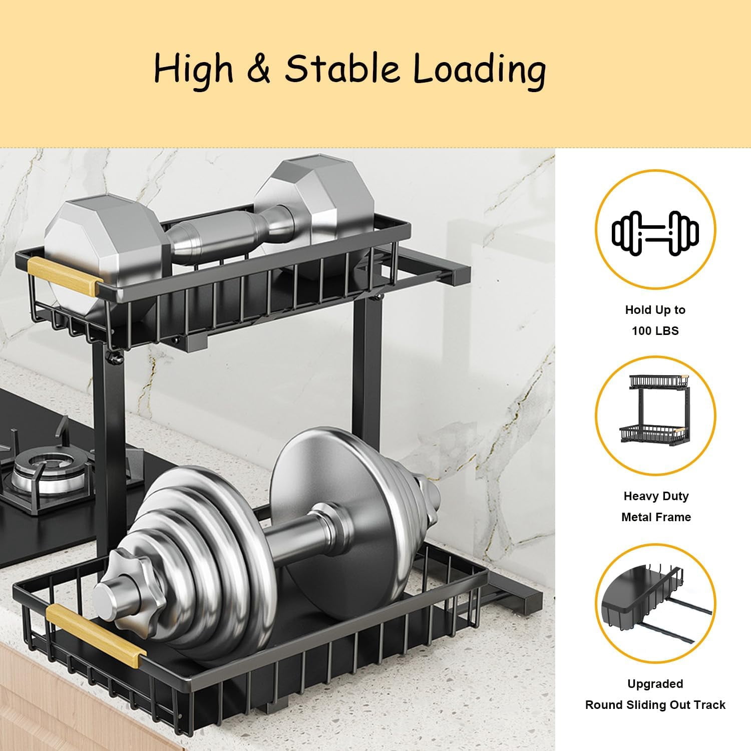 Under Sink Organizer, 2 Pack 2 Tier Pull Out Organizers and Storage for Under Sink Cabinet Kitchen Bathroom Pantry, Metal 2 Layer Sliding Drawer Organizing Rack Shelf, Black
