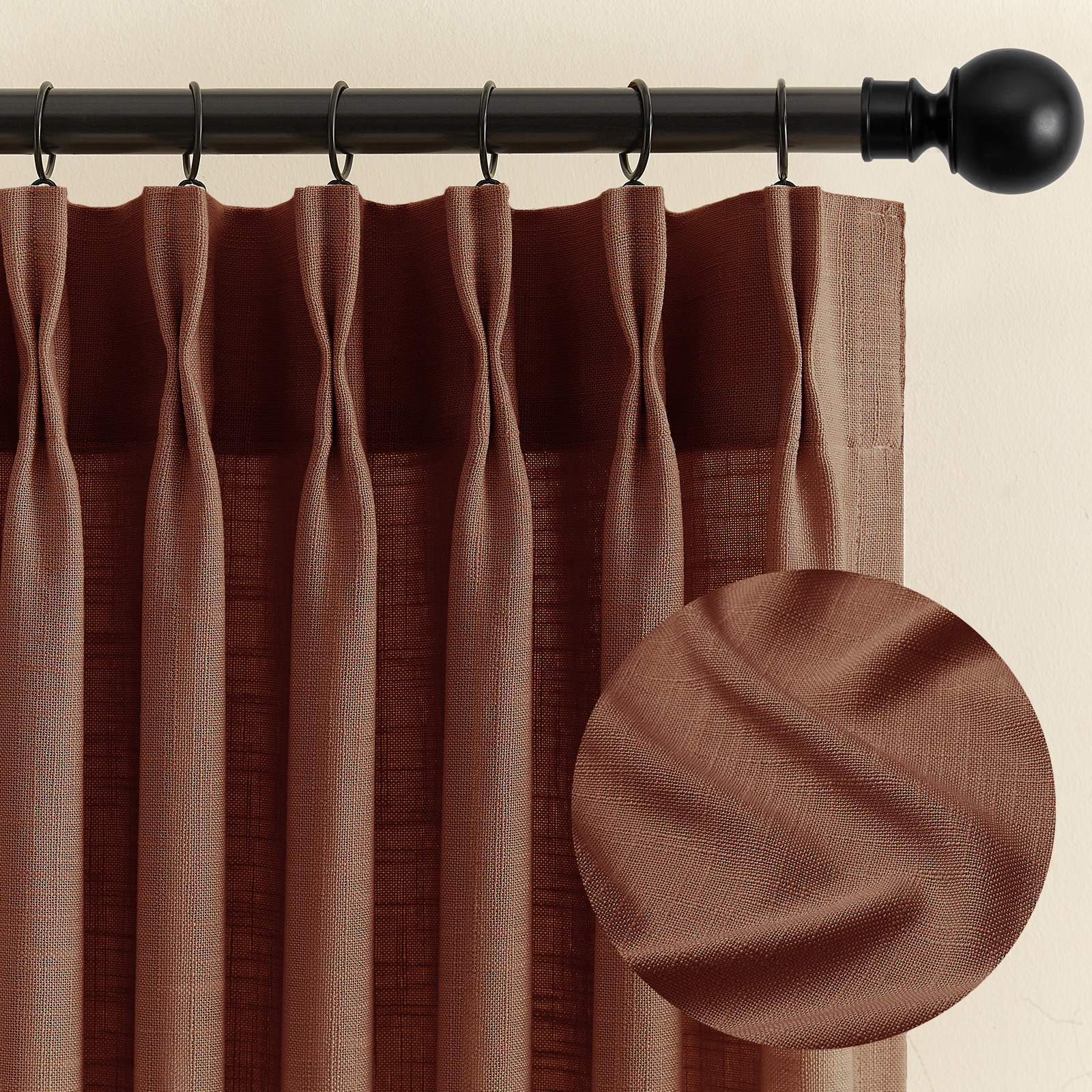 Galenzoov 40×108 inch 2 Panels Pinch Pleated Linen Curtains for Home, Light Filtering Airy & Privacy Protection Breathable Window Drapes for Bedroom, Living room, Office, Chestnut Brown