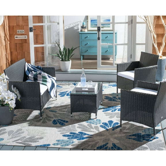 SAFAVIEH Outdoor Collection Bandele 4-Piece Patio Set Black/Beige