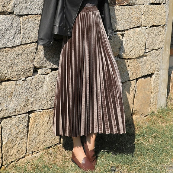 Dyfzdhu Summer Dresses For Women Casual Velvet Solid Color Long Half Skirt High Waist Pleated Skirt
