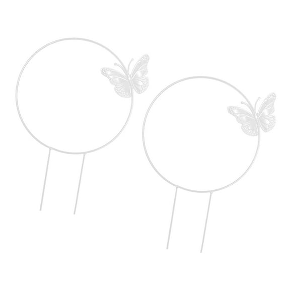 Set of 2 White Iron Plant Trellises with Round Circle Pattern, Indoor and Outdoor Flower Support Frames for Garden and Home