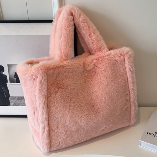 Bolso de mano esponjoso para mujer bolso de mano suave y peludo bolso de viaje bolso de trabajo