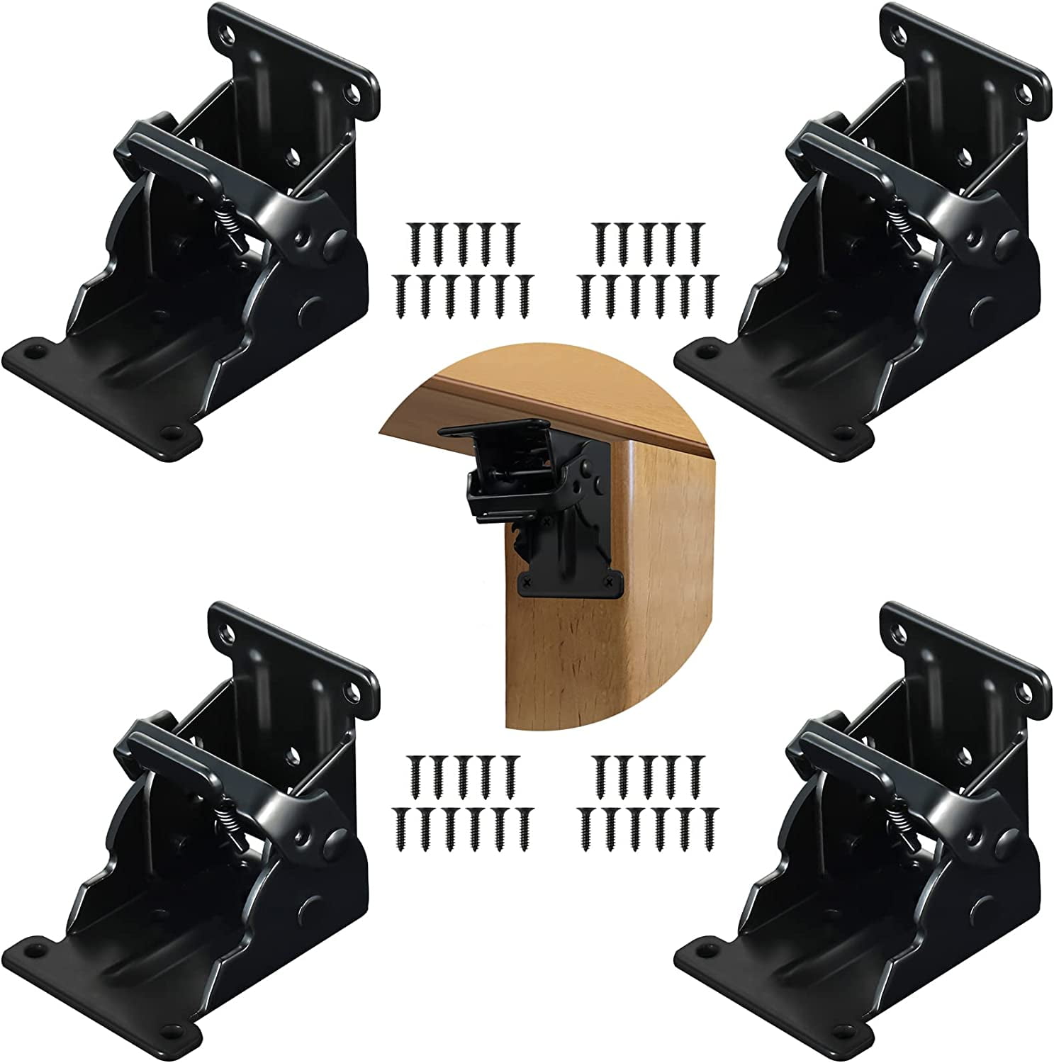 Folding Table Legs Brackets 4 PCS,90 Degree Heavy Duty Locking Foldable Support Hinges for Table