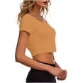 thumbnail image 4 of VSSSJ Crop Tops pour Femmes Manches Courtes Col Rond Extensible Chemise Décontractée Ajustée Solide Confortable Été Basique T-Shirts Courts Or Taille Unique, 4 of 5