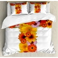 thumbnail image 1 of Letter T King Size Duvet Cover Set, T Shaped Floral Arrangement with Summer Themed Daisies Plant Design Warm Weather, Decorative 3 Piece Bedding Set with 2 Pillow Shams, Multicolor, by Ambesonne, 1 of 3