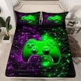 thumbnail image 2 of Homewish Kids Game Console Queen Sheet Sets,Modern Video Game Flat Sheet,Green Purple Black Queen Fitted Sheet For Boys,Breathable Home Decor,4 Pieces, 2 of 7