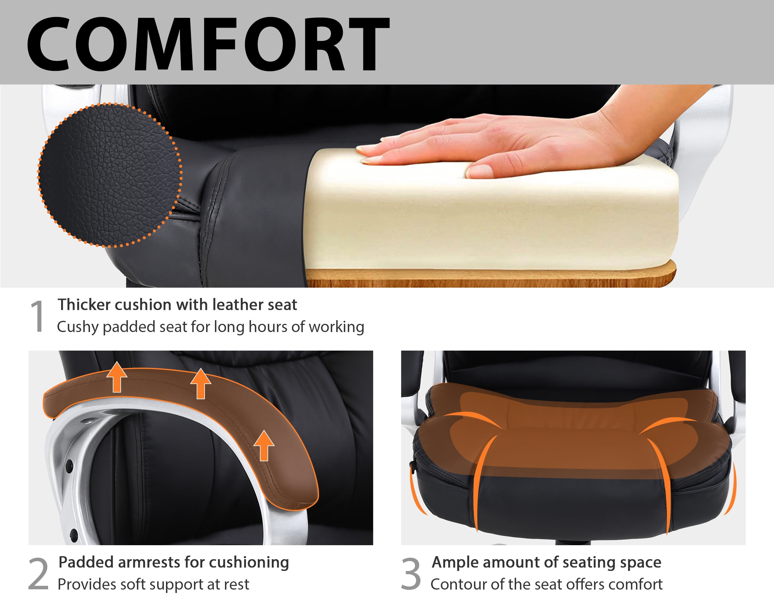 CL.HPAHKL Ergonomic Adjustable PU Leather High Back Home Office Desk Chair, Black Set of 1