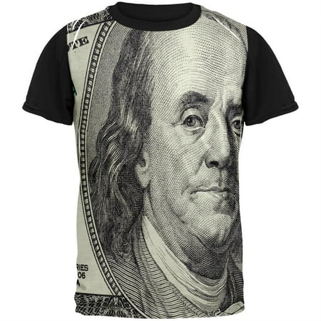 Tee's Plus - Ben Franklin Hundred Dollar Bill Adult Black Back T-Shirt - Walmart.com