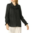 thumbnail image 2 of MODA NOVA Junior's Button Down Long Sleeve Ruffle Detail Blouse Shirt Black S, 2 of 5