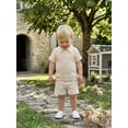 thumbnail image 6 of BemeyourBBs Toddler Baby Boy Summer Clothes Infant Baby Boys Summer 2 Piece Outfits 6 12 18 24 Months 2 3 4 Years Waffled Short Sleeve Lapel Collar Half Zip Shirt Tops and Shorts 2Pcs Set, 6 of 9