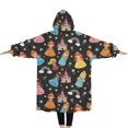 thumbnail image 2 of Oversized Wearable Blanket Hoodie,Black Princess Castle Pattern Sherpa Blanket Hoodie with Super Pockets,Super Warm Fuzzy Pullover for Women & Men, 2 of 6