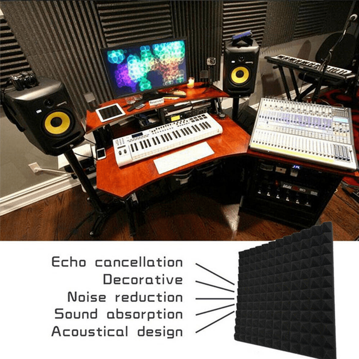 18 Pcs Acoustic Panels Foam Board Studio Sound-Absorbing Firewall Wedge Tiles Helps Reduce and Unnecessary Noise