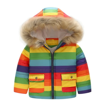 

DENGDENG Toddler Baby Girls Long Sleeve Cartoon Printed Pockets Coat Zip Up Faux Fur Outerwear Hooded Warm Winter Clothes 1Y-6Y Child Children Kids