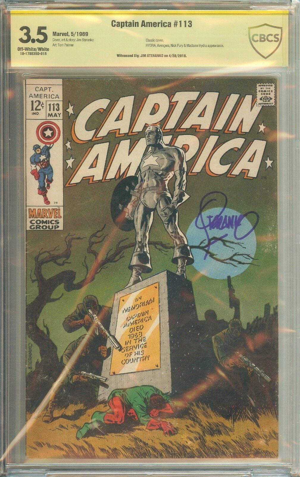 Captain America #113 CBCS 3.5 Signature Witnessed Jim Steranko