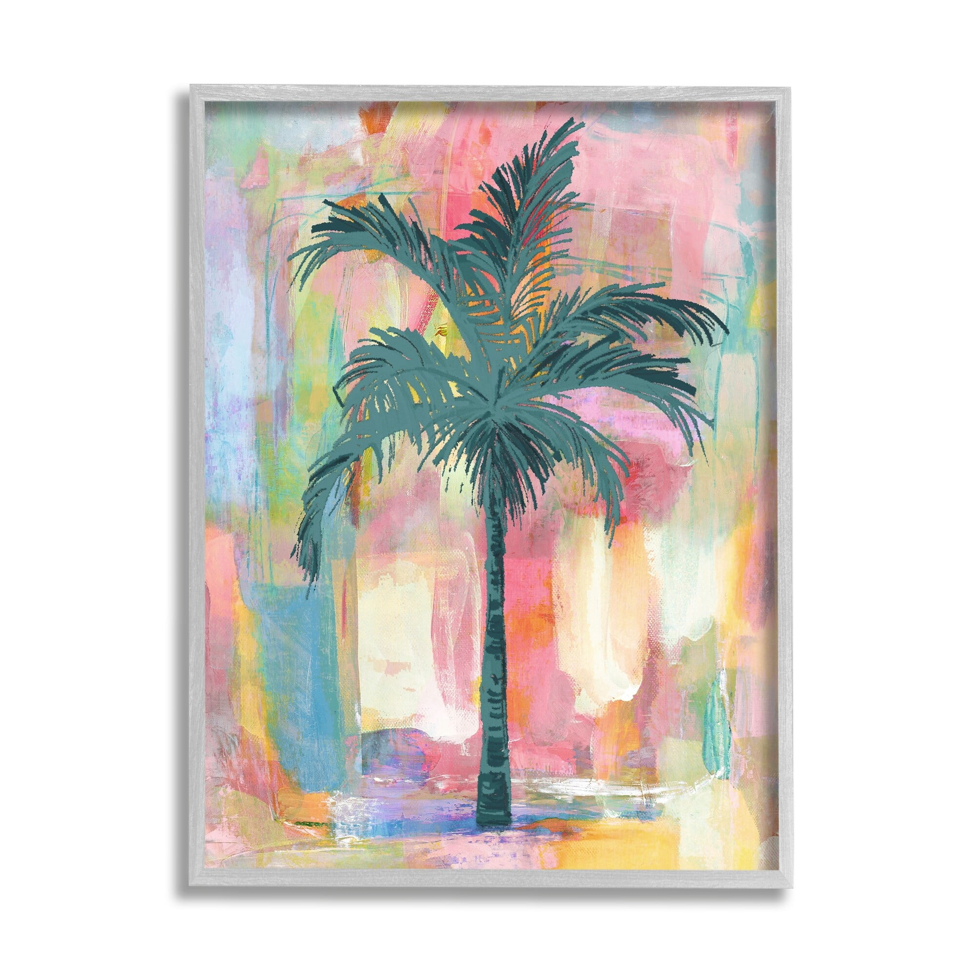 Stupell Industries Tropical Palm Tree Abstract Pink Yellow Collage Framed Wall Art, 11 x 14, Design by Kristen Dew
