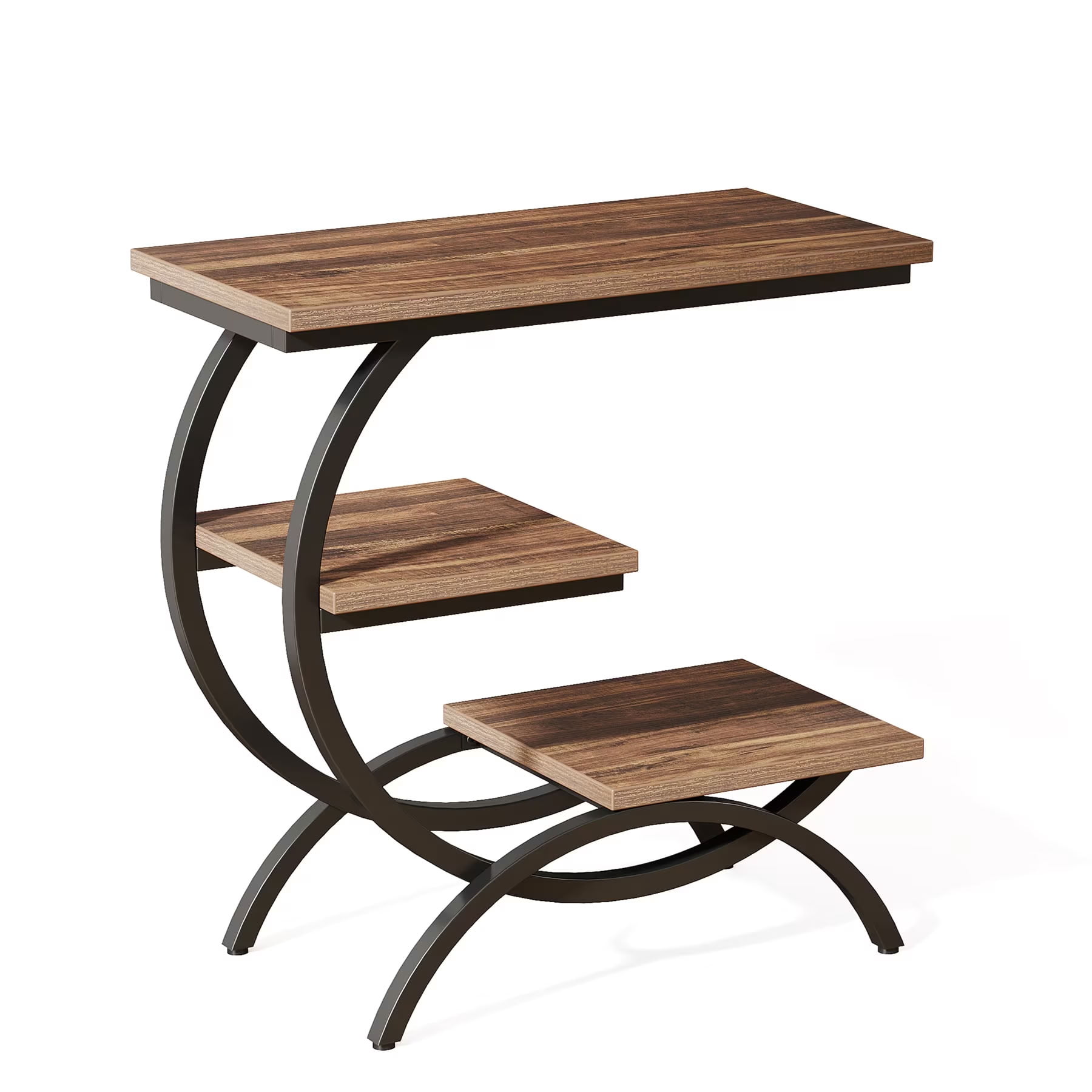 MAYEERTY 3-Tier C-Shaped End Table, Industrial Side Table with Wood Top and Metal Frame, Space-Saving Sofa for Living Room, Bedroom