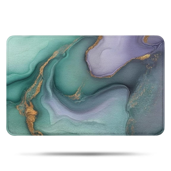 Green Purple Gold Marble Pattern Bathroom Rugs Mat,Non Slip Microfiber Bathroom Rug,Rubber Backing,Soft Bathroom Mats for Bathroom Floor,Tub and Shower,17x27in(43x68cm)
