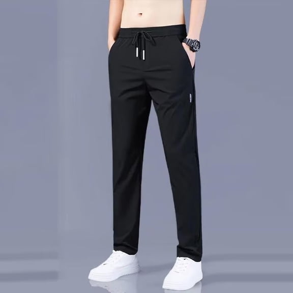 Summer Men's Slim-Fit Quick-Drying Casual Pants, Ice Silk Straight-Leg Pants, Stretch Breathable Comfortable Pants with Pockets