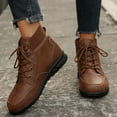 thumbnail image 5 of XIMIN Men Women Fall Boots High Top Vintage Leather Ankle Boots Cam Moccasin Toe Chukka Lace-Up Flat Boot Arch Support Comfy Outdoor Anti-Slip Walking Booties, 5 of 8